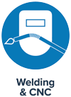 Welding and CNC. The icon for this category features a white welding torch and mask within a blue circle over the words 